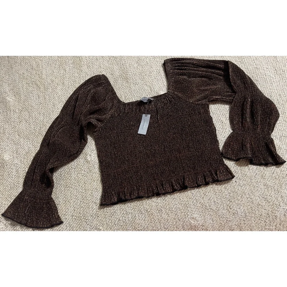 Anthropologie Shimmer Puff-Sleeved Top NWT SZ XLP - Picture 4 of 10